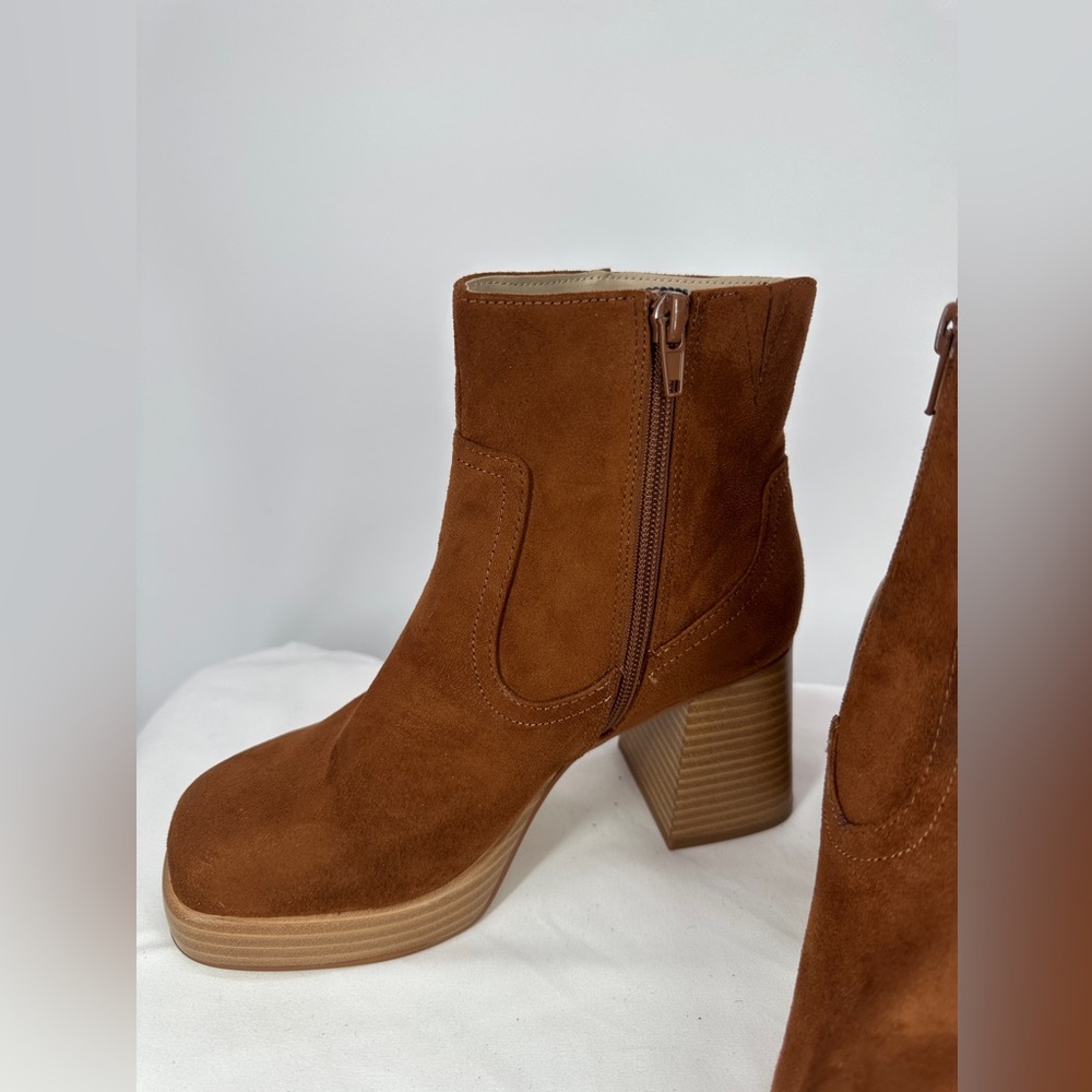 BP Nordstrom | Women’s 5.5 Keyla Brown Faux Suede Block Ankle Boots - Picture 2 of 9